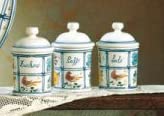 Tre vasetti in ceramica per zucchero, caffè, sale - Dimensioni: h 15 cm - Made in Italy.