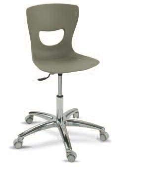 Dafne Italian Design 2 Sedie con ruote-basamento in metallo-alzata a gas, in metallo colore alluminio lucido - Seduta in plastica grigia-100% Made in Italy