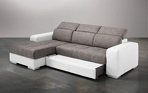 Dafnedesign.com - Divano angolare 3 posti - Colore: struttura similpelle bianca e seduta similpelle effetto nabuk talpa - dimensioni: cm. 259 x 178 x 94h (STD)