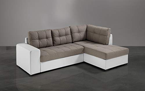 Dafnedesign.com - Divano angolare 3 posti - Colore: bianco e marrone - e tessuto - Dimensioni: 244 x 172 x 89h cm (STD)