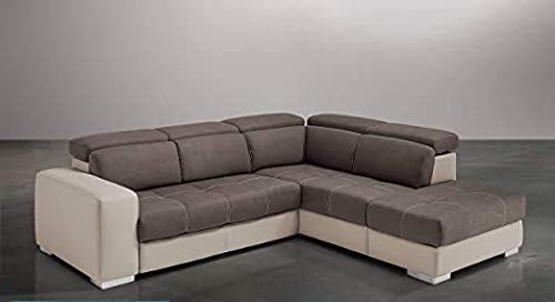 Dafne Italian Design Divano Letto angolare 3 posti con penisola a Destra. Similpelle Sabbia, Similpelle Effetto Nabuk Elephant (cm. 266 x 230 x 94h)