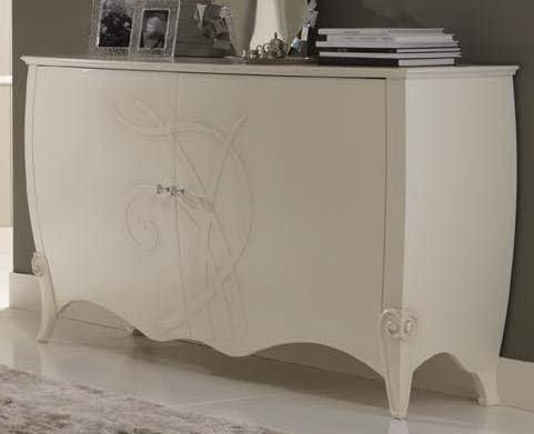 Dafne Italian Design Credenza 2 ante, colore avorio, 108x58x188, 175 Kg,-Piano: legno massiccio mogano-Ante, fianchi curvati di pioppo-Piedi: legno tiglio 100% Made in Italy