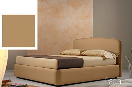 Dafne Italian Design Letto una piazza e mezza contenitore, similpelle lavabile, colore beige scuro - Dimensioni: Larghezza 138 x 220 x H 114 cm - per materasso 120 x 200. - 100% Made in Italy (SFI)