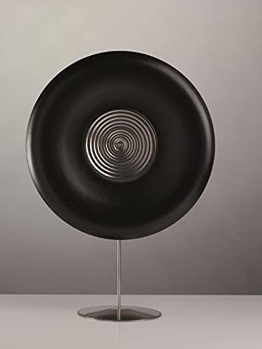 Ornamento in Ceramica Artistica Italiana, Forma Sferica su Piedistallo, Colore Nero con Decori Foglia di Puro Platino; Arredamento moderno per la casa.