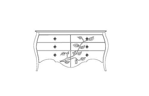 Dafne Italian Design Com� grande, bianco, con cassetti, 96X60X174, 120 Kg, Piano del mobile: legno massiccio-Ante: curve pioppo-Piedi: legno tiglio