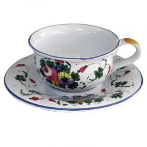 Tazza latte con piattino in ceramica - Dimensioni: h 3.1 piatto ø 19,8 cm. Made in Italy.