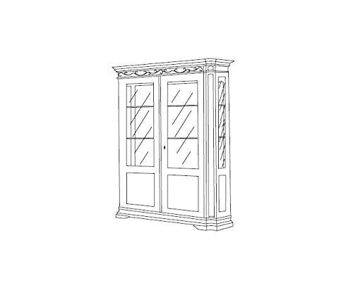 Vetrina 2 ante, colore legno scuro, 220X50X165, 81 Kg, Struttura: listellare di abete impiallacciato con noce nazionale. Ante e fianchi: telaio legno massiccio in legno noce 100 % Made in Italy