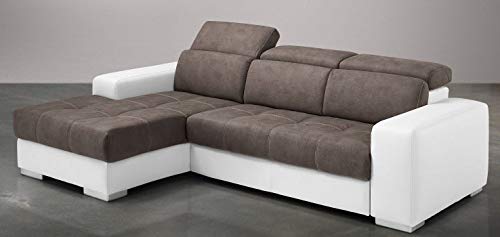 Dafnedesign.com - Divano angolare 3 posti - Colore: struttura similpelle bianca e seduta similpelle effetto nabuk elefant - dimensioni: cm. 259 x 178 x 94h (STD)
