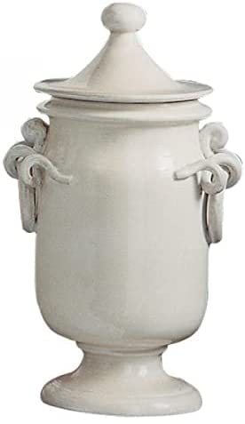 Vaso Ornamentale con Coperchio Bianco in Ceramica Artistica Italiana. Dimensioni: h 34.798 cm.