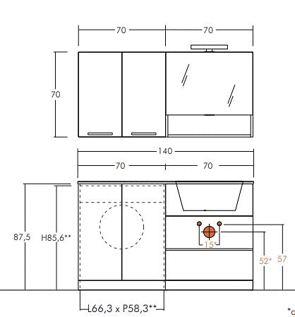 Dafne Italian Design Mobile Lavanderia porta Lavatrice Finitura Rovere Lavabo Integrato Misura: L.140cm P.62 cm