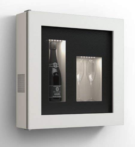 Cantinetta vino da parete per una bottiglia e vano neutro per 2 calici. / hpl Vetrocamera 20 mm . per bottiglia H324 D105 - peso 25 kg - (SF00)