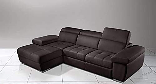 Dafne Italian Design Divano Letto angolare 3 posti con penisola a Sinistra. Similpelle Marrone (cm. 265 x 182 x 97h)