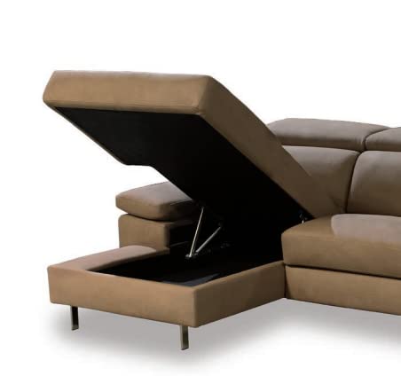 Dafne Italian Design Divano tre posti con chaise longue dx contenitore in tessuto color marrone - misure cm. L274x170 l 109 H 85 - Made in Italy