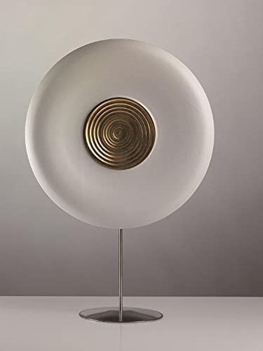 Ornamento in Ceramica Artistica Italiana, Forma Sferica su Piedistallo, Colore Bianco con Decori Foglia Oro zecchino; Arredamento moderno per la casa.