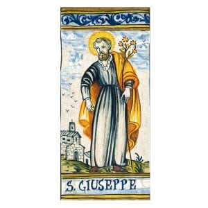 Piastrella in ceramica raffigurante San Giuseppe - Dimensioni: 9,9 x 19,8 cm. Made in Italy.