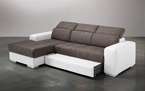 Dafnedesign.com - Divano angolare 3 posti - Colore: struttura similpelle bianca e seduta similpelle effetto nabuk elefant - dimensioni: cm. 259 x 178 x 94h (STD)