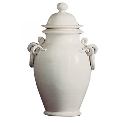 Vaso con coperchio in Ceramica Bianca Antica Italiana. Dimensioni: h 35.814 cm.