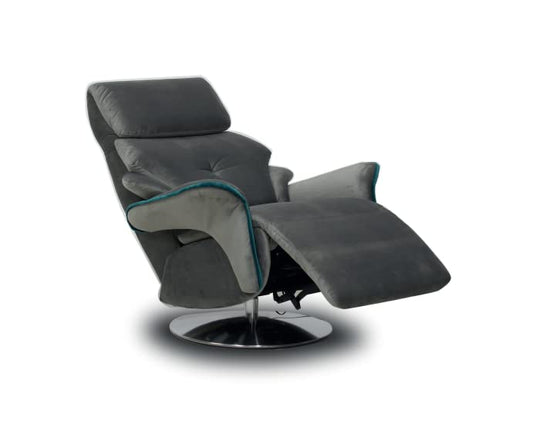 Dafne Italian Design Poltrona relax in tessuto antimacchia aquaclean colore grigio con bordi colore verde petrolio - misure cm. L 74 l 94 H 116 - Made in Italy