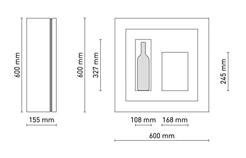 Cantinetta vino da parete per una bottiglia e vano neutro per 2 calici. / hpl Vetrocamera 20 mm . per bottiglia H324 D105 - peso 25 kg - luci a led blu(SF00)