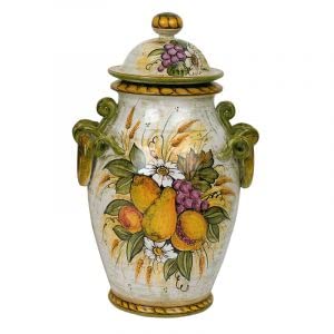 Vaso di potiche con coperchio in ceramica. Dimensioni: h 37,3 cm. Made in Italy.