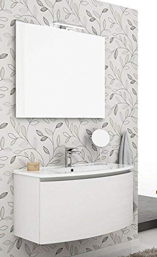 Dafne Italian Design Mobile da bagno sospeso Misura: cm L.91-P.36/46-45, specchio - Finitura: Bianco Lucido - 100% made in Italy