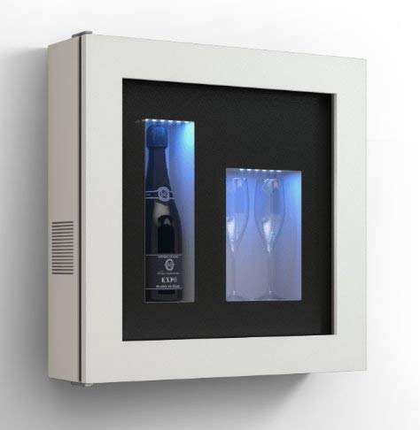 Cantinetta vino da parete per una bottiglia e vano neutro per 2 calici. / hpl Vetrocamera 20 mm . per bottiglia H324 D105 - peso 25 kg - (SF00)