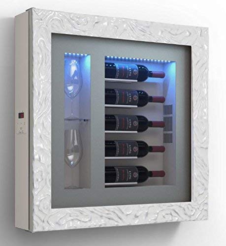 Cantinetta vino da parete per cinque bottiglie in orizzontale e due bicchieri orizzontali laterali per bottiglie H.328 D.90 mm - peso 30 kg. (SF00)