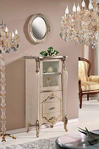 Dafne Italian Design Vetrinetta Stile Classico Noce Laccato Bianco e Argento (cm. L. 60 - P. 40 - H. 120) (TVG)