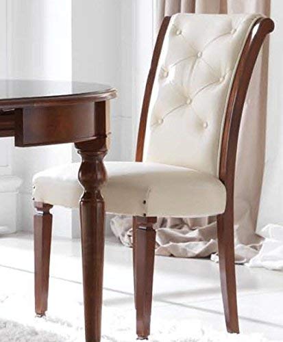 Sedia da Pranzo, Legno Scuro, Imbottitura in Pelle Beige, 98X 49, 12 kg, Struttura: in faggio 100% Made in Italy