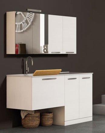 Dafnedesign.com - Mobile lavanderia porta lavatrice e cesti bucato -Misura: L.140 P.63 cm Finitura: Laccato �tranch� bianco