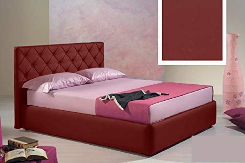 Dafne Italian Design Letto una piazza e mezza contenitore, similpelle, lavorazione capitonn?, rosso scuro - 136x210xH100 cm - per materasso 120x190-100% Made in Italy (SFI)