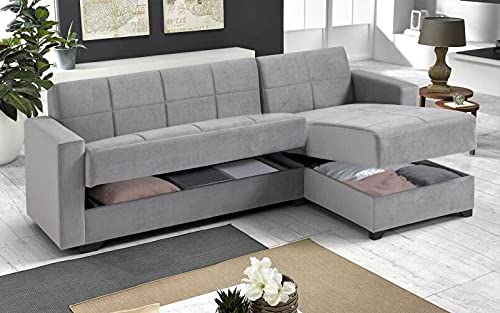 Dafne Italian Design Divano letto angolare 2 posti - Tessuto maya light grey - penisola destra - (cm. 225 x 158 x 86h)