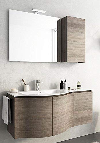 Dafne Italian Design Mobile da bagno sospeso finitura legno (cm L121 H200 P50) - labvabo integrato in ocritech - specchio con luce led - pensile sospeso