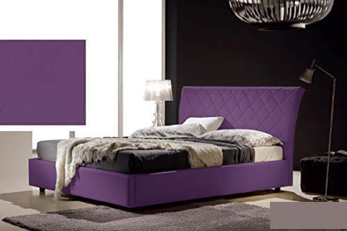 Letto una piazza e mezza contenitore, similpelle lavabile, trapuntato, colore viola - Dimensioni: Larghezza 138 x 218 x H 110 cm - per materasso 120 x 190. - 100% Made in Italy (SFI)