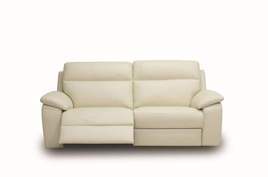 Dafne Italian Design Divano due posti in pelle colore panna con doppio recliner e poggiatesta elettrici - misura cm. L 170 l 90 H 97 - Made in Italy
