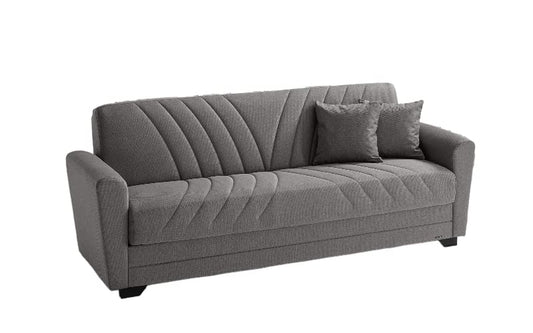 Divano 3 posti in tessuto lavabile grigio - 220 x 88 x 83h cm., vano contenitore, trasformabile in letto una piazza e mezza