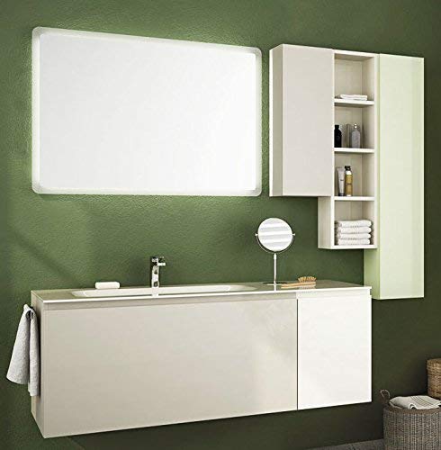 Dafne Italian Design Mobile da bagno sospeso misura 135x50x50 cm. con top in vetro, lavabo sottopiano, ante e cassetti grigio, bianco, verde chiaro con specchio con luci a led - 100% made in Italy