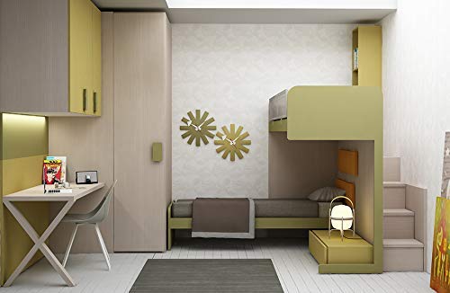 Dafne Italian Design TUTTOCAMERETTE.IT Cameretta per Ragazzi (Letto a Castello; Scala Contenitore; Armadi; Scrittoio; Libreria ; Comò; Sedia) Finiture: Rovere Mandorla, Verde Oliva, Ocra