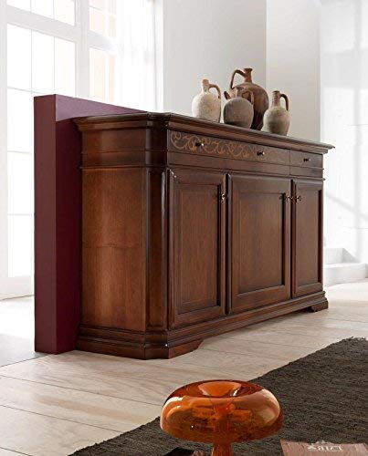 Dafne Italian Design Credenza 3 ante smontabile, colore legno scuro- 119X55X214, 112 Kg, legno massiccio in tiglio o noce. Ante: telaio massiccio in noce. 100% Made in Italy