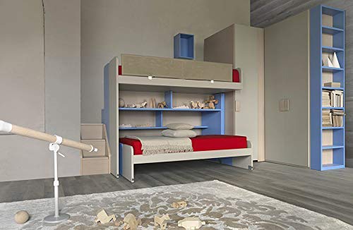 Dafne Italian Design TUTTOCAMERETTE.IT Cameretta per ragazzi - L. 397 cm - P. 223 cm - H. 261,2 cm (Letto a castello; Letto singolo; Scala ; Armadio; Libreria) Rovere - Mandorla (SF30)