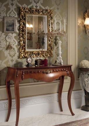Dafne Italian Design Consolle legno scuro, decorazione con foglia oro, H. 99 x P. 47 x L. 130, in legno massiccio ebano