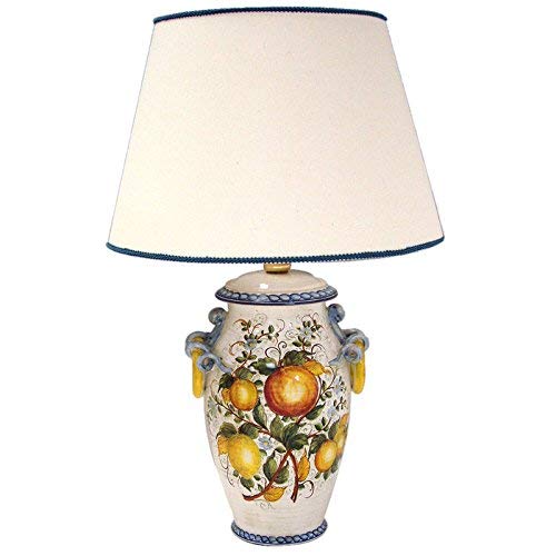 Dafne Italian Design Lampada con paralume da appoggiosalotto, da tavolo in ceramica artistica di Castelli, Dimensioni: h cm 29 x cm 25, paralume h cm 30 x � cm 45