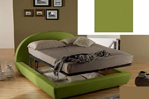 Dafne Italian Design Letto matrimoniale contenitore, similpelle, verde oliva - 194x220xH114 cm - per materasso 160x190-100% Made in Italy