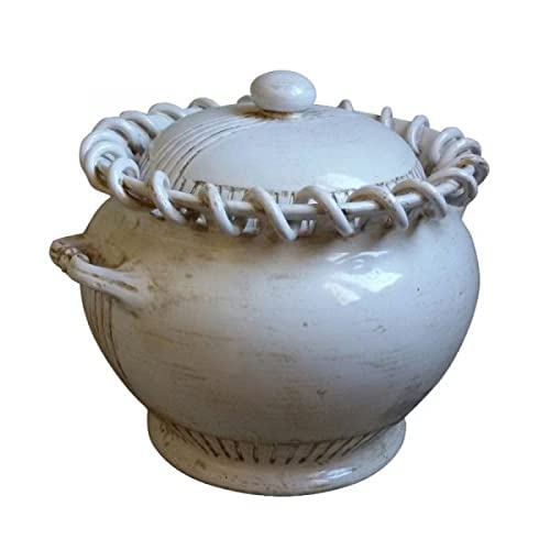 Zuppiera in Ceramica Artistica Italiana Bianco Antico. Dimensioni: h 25.908 ø 32.004 cm.