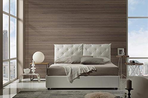 Dafne Italian Design Letto Una Piazza e Mezza fuorimisura con vano Contenitore e cusini sulla Testata, Colore: Beige Rete: 120x200