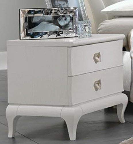 Dafne Italian Design 2 Comodini, bianco, 58X43X57, 50 Kg, Piano e struttura: impiallacciato con frassino-Piedi: legno frassino. 100% Made in Italy