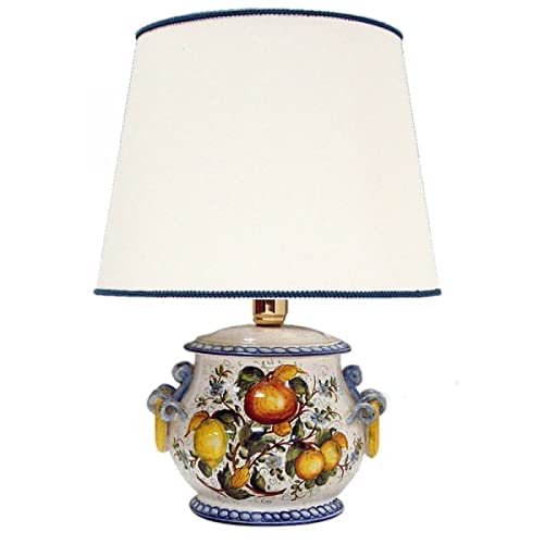 Lampada in Ceramica Artistica Italiana con paralume. Base h 16,764 - ø 22,86 - Paralume ø 34,798 cm.