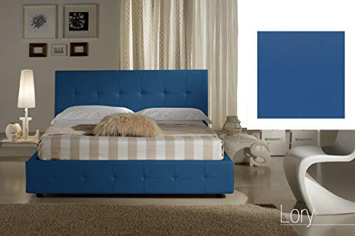 Dafne Italian Design Letto matrimoniale contenitore, similpelle, blu - a 176x220xH100 cm - 100% Made in Italy