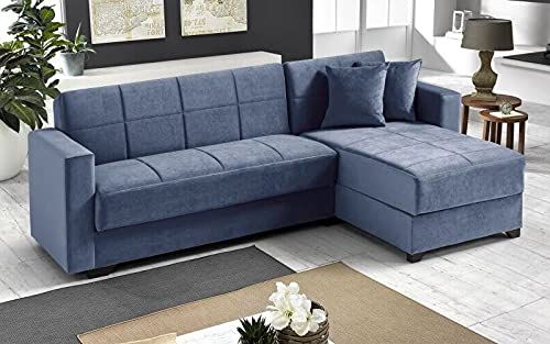 Dafne Italian Design Divano letto angolare 2 posti - Tessuto maya blue - penisola destra - (cm. 225 x 158 x 86h)