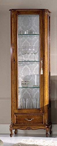 Dafne Italian Design Vetrina destra 1 anta 1 cassetto, noce scuro, schienale tappezzato -cm: 58 cm - 35 cm - H 184 cm - 0,47 Mc ? Stile classico - 100% Made in Italy (SF17)